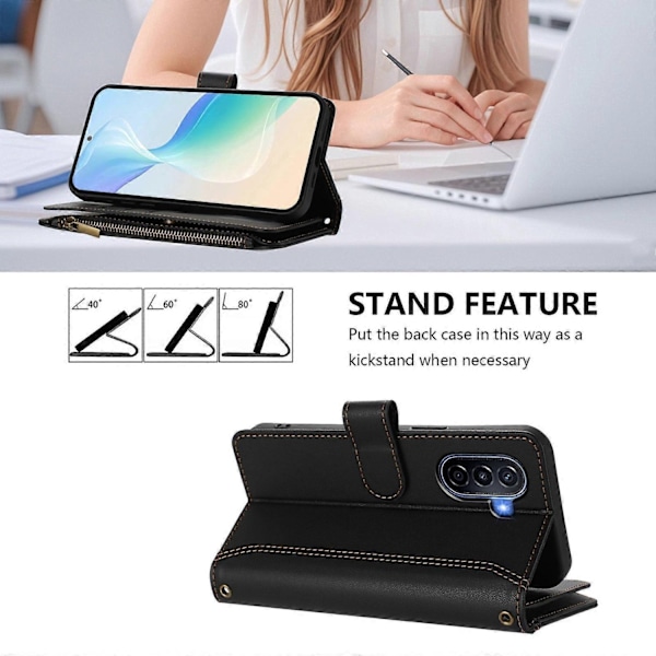 Yhteensopiva magneettisuljettavan 9 korttipaikan vetoketjullisen nahkakotelon kanssa ja rannehihnalla - Perfect_xx For Huawei Enjoy 50 4G