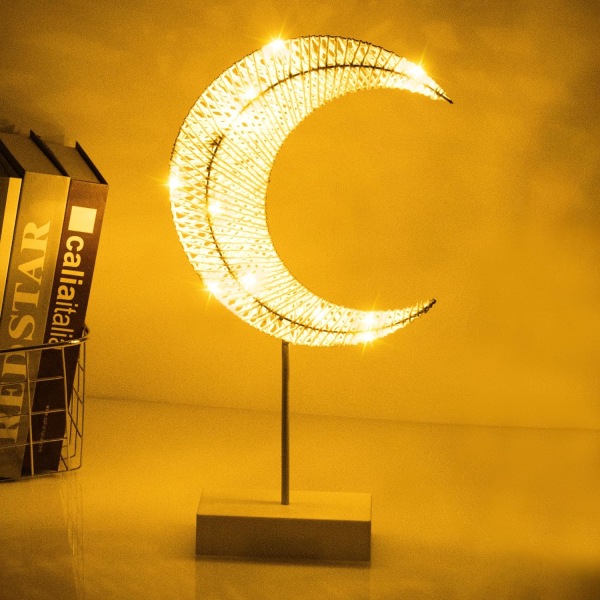 Månformad ramadanlampa, batteridriven halvmånelampa, dekorativ bordslampa med slingrande tråd