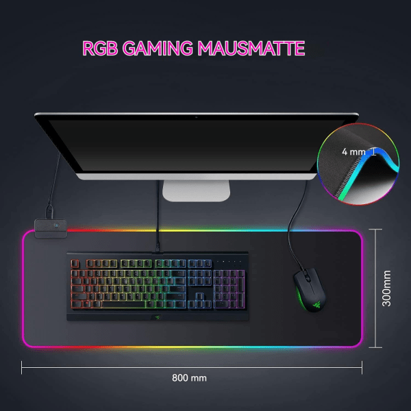 Gaming musemåtte RGB musemåtte 800x300mm XXL gaming musemåtte stor