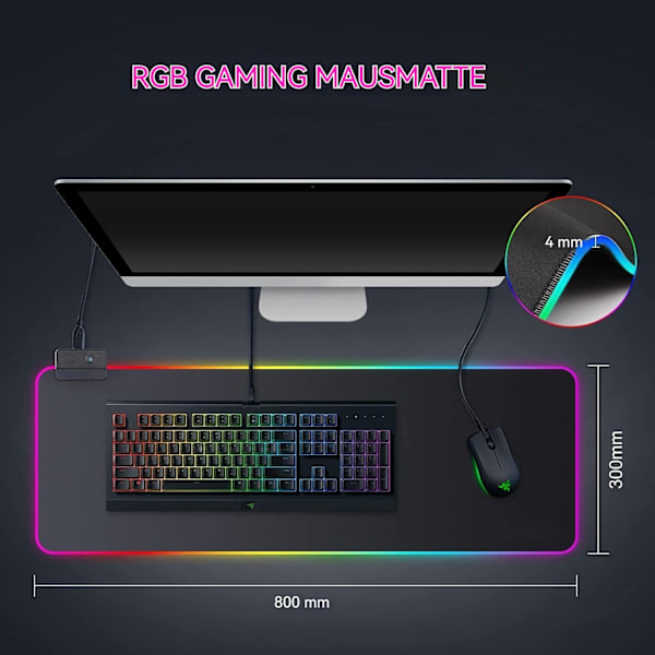 Pelialusta RGB-hiirimatto 800x300mm XXL suuri pelialusta