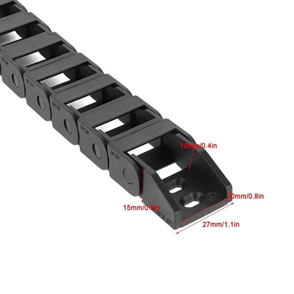 1m R18 kabelkæde sort nylon håndledsrem Power kædebro til 3D-printer CNC-værktøjsmaskine 10x20 mm (10 x 20 mm R18)