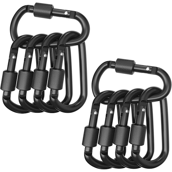 10-pack karbinhakar - D-ring låskarbinhake - Svart