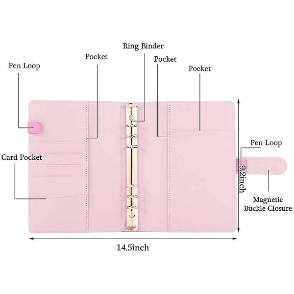 A5 PU læder ringbind, genopfyldelig 6 rund ringbind cover, forretning