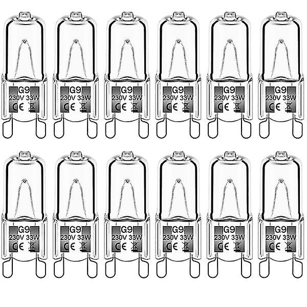 12-pack G9 Halogenlampor 33W 230V 2800K Varmvit 380lm Klar Kapsel Halogenlampor Dimbar Ingen Blinkning Ingen Flimmer