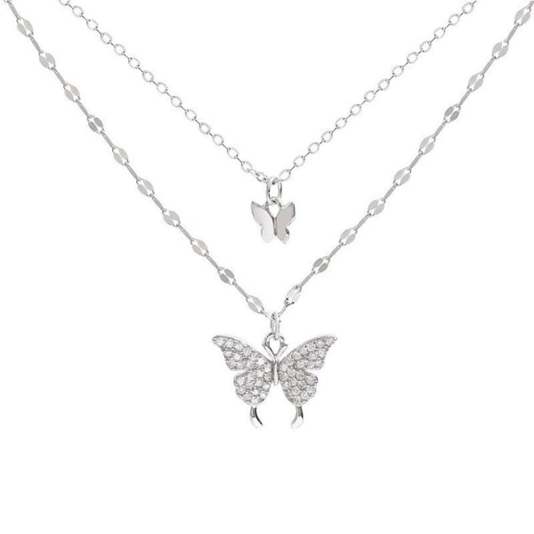 Sølv halskjede skinnende sommerfugl, egnet for jenter