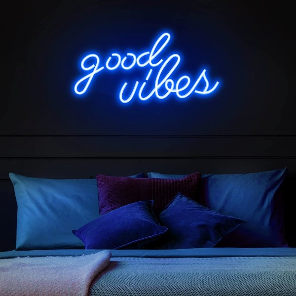 Blue Good Vibes neonskyltar - LED neonskyltar för väggdekor, neonljus för sovrum, neonväggskyltar (16,1 x 8,3 tum)