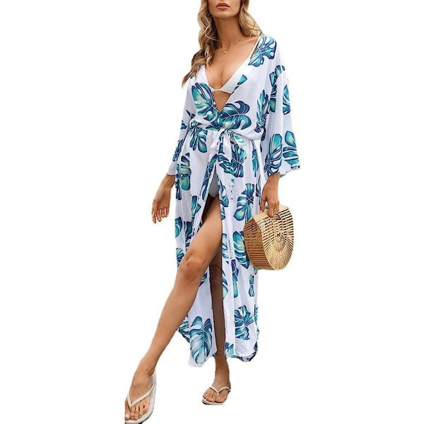 Kvinners Blomstertrykk Strand Bluser Kimono Cardigan Lang Bikini Badedrakt Strand Sjal