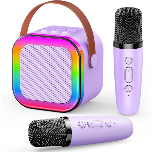 Karaokemaskin med 2 mikrofoner, för flickor 3-15 år, leksaker, mikrofonleksaker för flickor, födelsedagspresenter Purple