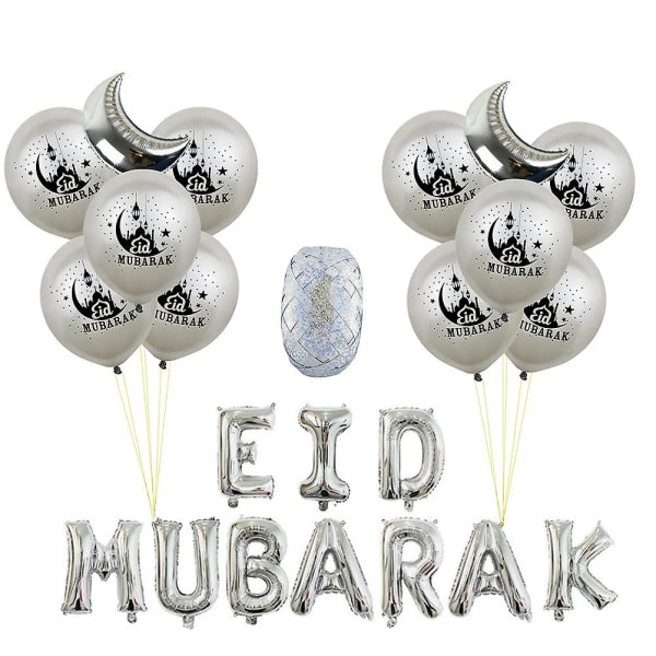 23 kpl hopeinen puku Eid-ilmapalloa Eid Mubarak -koristeet Eid Mubarak -ilmapallo Eid Mubarak -juhlalahjat (hopea)