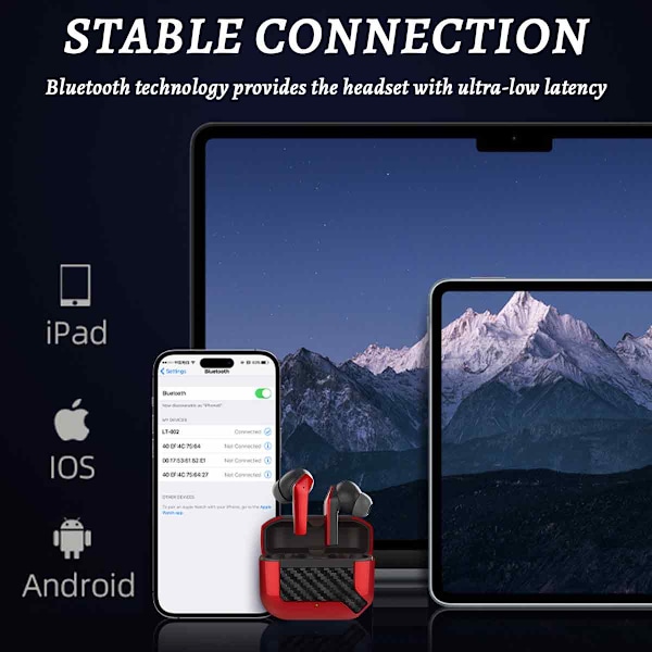 Ørepropper Bluetooth 5.3 Hodetelefoner Støydemping Vanntette Stereohodetelefoner med Mikrofon In-Ear Berøringskontroll Hodesett med Dyp Bass for iPhone