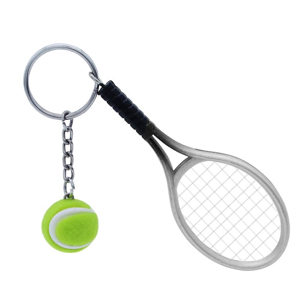 Mini tennisracket nøkkelring nøkkelring sjarm tennisball nøkkelring bilveske anheng nøkkelring gave (tilfeldig farge) (sølv)