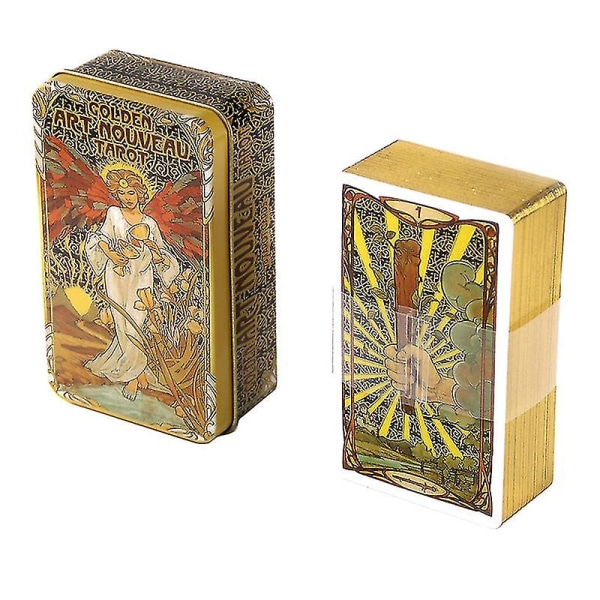 Tin Box Golden Art Tarot Card Prophecy Divination Deck Party Board Game M/manual