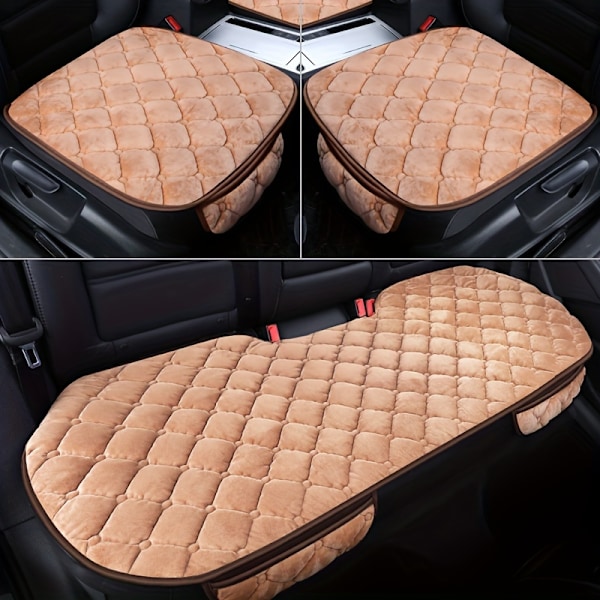 3 st Nya Höst- och Vinter Argyle Varma Bilsäten Kort Plysch Tjocknad Läderkant Gratis Paket Tre-delad Set Bil Universal Sitsdyna 3pcs Beige
