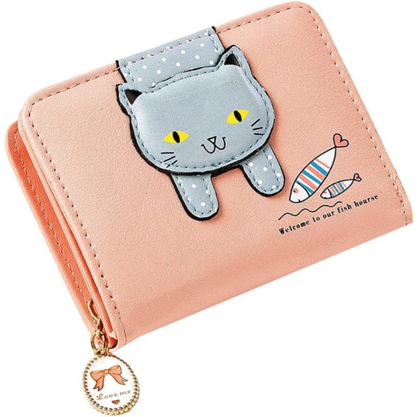 Tytöt, naiset, pieni lompakko, söpö kissakuvioinen kytkin kukkaro Organizer (vaaleanpunainen)