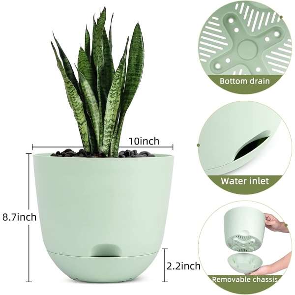 3Pcs 10 inch Plant Pots with Deep Saucer Reservoir