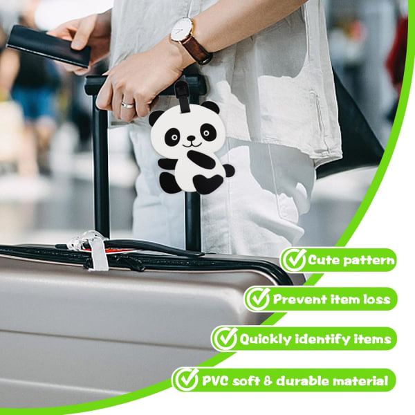 4 stk bagasjemerker for koffert, søte panda-koffertlapper med navne-ID-kort, justerbart reisetilbehør. Identifikator for koffertetiketter