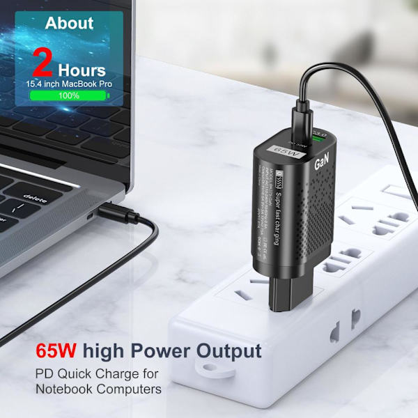 65W GaN hurtigladeradapter hvid white