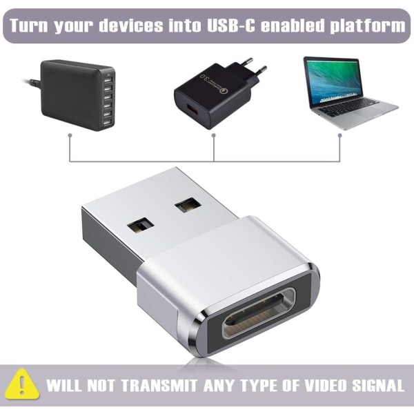 USB til USB C Adapter 3Pack, Type C hun til en han opladerkabel konverter til Apple iWatch 8 8 Silver