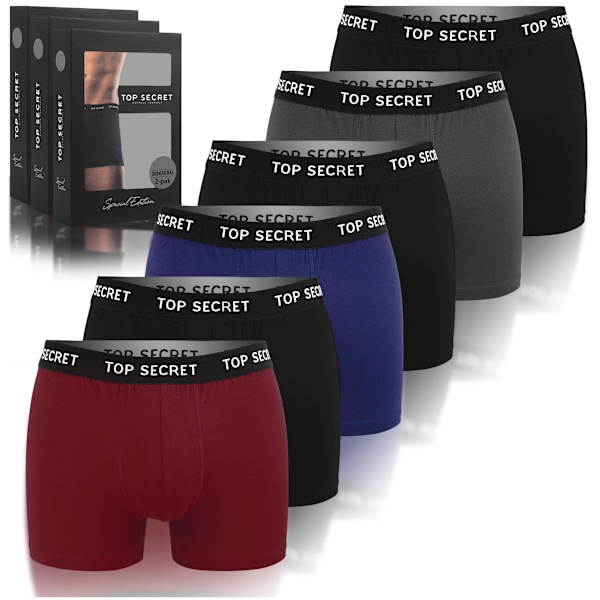 Boxerit - 6-pakkaus - Miesten Alusvaatteet - Koko XL - Mukava Pehmeä Lämmin - Boxerit Puuvilla Miehille Väriyhdistelmä: musta, punainen, sininen, harmaa Färgmix: svart, röd, blå, grå xl