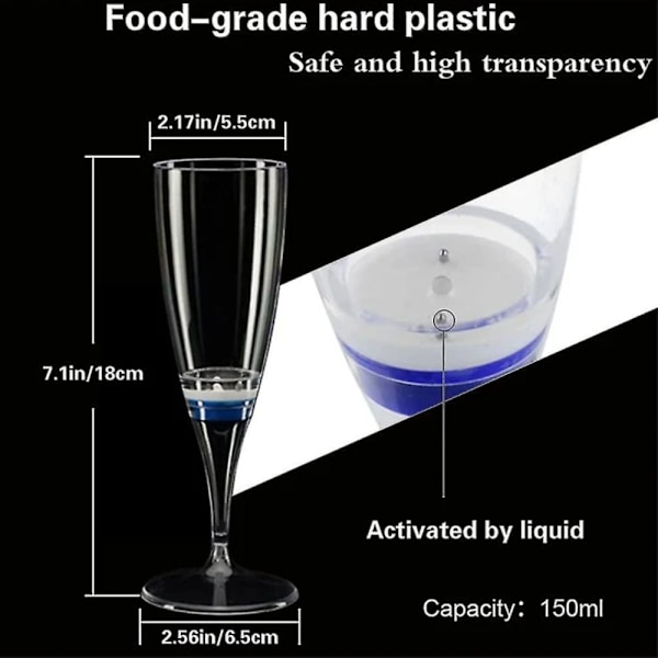 (B) 6-pack LED-vinglas champagneglas lysande glas LED-vätska