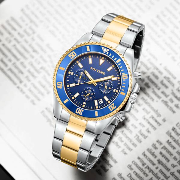 Herreure Chronograph i rustfrit stål Analog Quartz ur Vandtæt Herreur Armbåndsure Business Casual Modeur til mænd