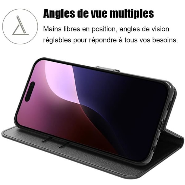 Fodral för iPhone 16 Pro med 2 Härdat Glas, Repskyddande Syntetiskt Läder Flip Case - Svart