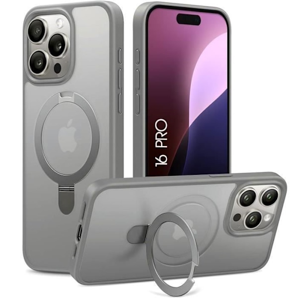 Case for iPhone 16 Pro, Shockproof Anti-Scratch Hard with rotating magnetic stand Gray