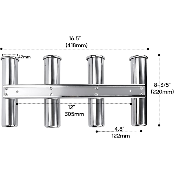Veggmontert fiskestang holder for båt rustfritt stål 4 rør koblet fiskestang holder vertikal fiskestang holder