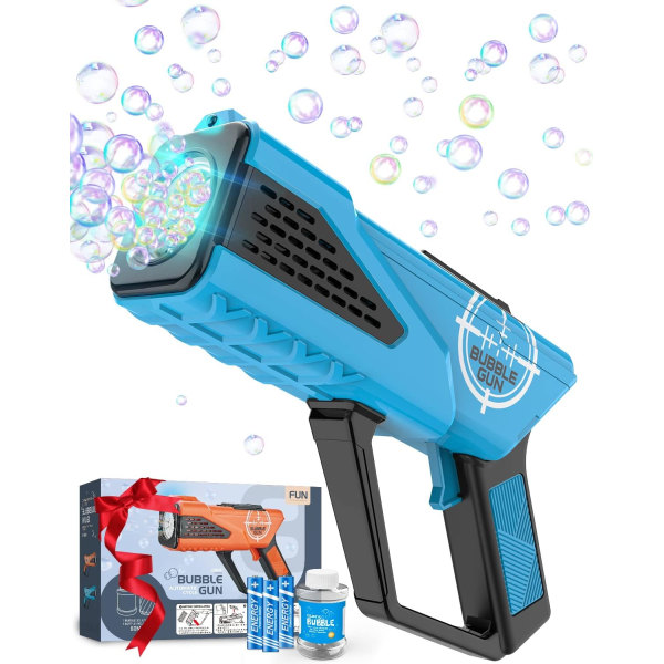Bubbles Blaster med 8-hullers tryllestave og LED-lys, inkluderer bobleopløsning og batterier