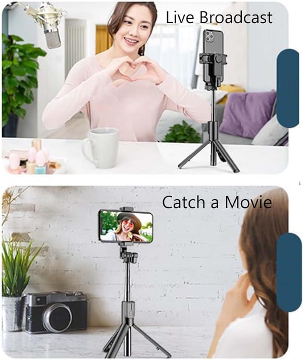 Selfie Stick, Ny 6 i 1 Bluetooth Selfie Stick med Lys, Foldbart Selfie Stick Stativ (Sort, Dobbelte Udfyldningslys)