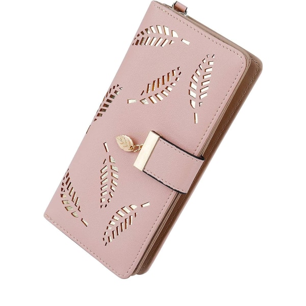 Lang pung damepung med stor kapacitet med bladlynlås Pungkortholder pung med telefonlomme Pink