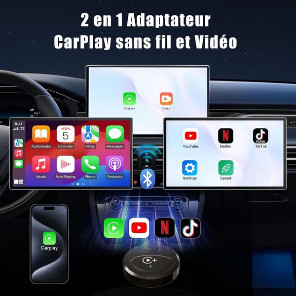 Trådløs CarPlay Trådløs CarPlay Videoadapter Indbygget Netflix YouTube TikTok til iPhone Trådløs CarPlay Konverterer Kablet til Trådløs