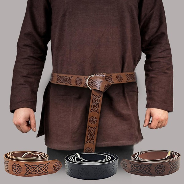 Medeltida präglad Viking Vegvisir Pu Läder O Ring Bälte Retro Renaissance Riddarspännen Bälte Läder Midjeband