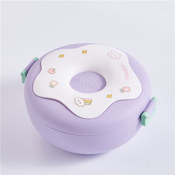 Tecknad Bento Lunchbox för barn Länksäker lunchfruktbehållare för flickor Pojkar Lunchlåda för toddler med 3 fack Pink 0.2