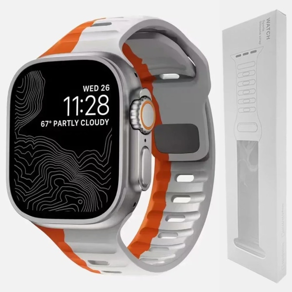 Silikonihihna Apple Watch Ranneke 49mm 44mm 45mm 40mm 41mm 42mm 38mm Ultra 2 Sport Correa Käsivarsinauha iwatch Series 9 8 7 6 5s orange gray BOX