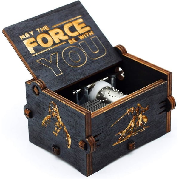 (gift) black wood Star Wars music box, antique carved hand cranked wooden music boxes