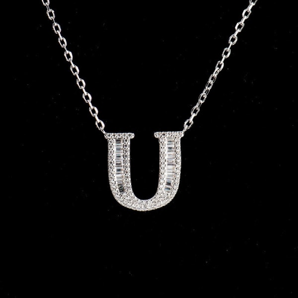 S925 Silverhalsband Klassisk morsdagspresent för kvinnor och flickor 26 bokstaven U U 925 silver