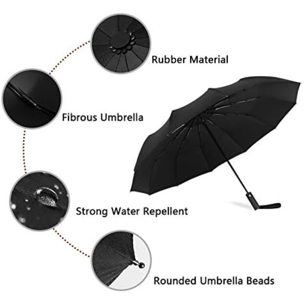 Taitettava liikesateenvarjo Matkasateenvarjo Kannettava tuulenpitävä sateenvarjo Taitettava sateenvarjo ulkoiluun (musta)