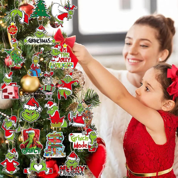 24 stk Grinch juletrepynt - Juletre hengende ornament for juletre hjemmedekorasjon