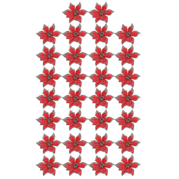 30 stk juleglitter julestjerne kunstig juleblomst (farve: rød)