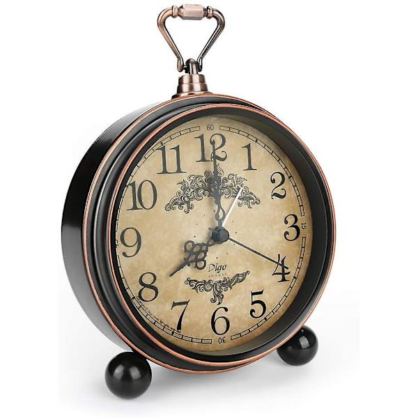 Wekity Retro Analog Bordväckarklocka, Batteridriven, Tyst Kvartsrörelse, HD-Glas Brown