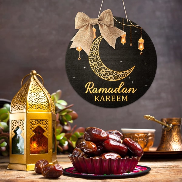 Ramadan Kareem Hængende Ornament - Eid Mubarak Krans Træ Hængende Dørskilt Dekorationer