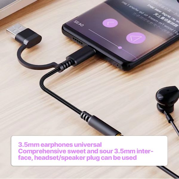 USB Type C - 3,5 mm liitäntä ja latausadapteri, 2-in-1 USB C - Aux musiikkiliitäntä nopea lataus kuuloke-adapteri