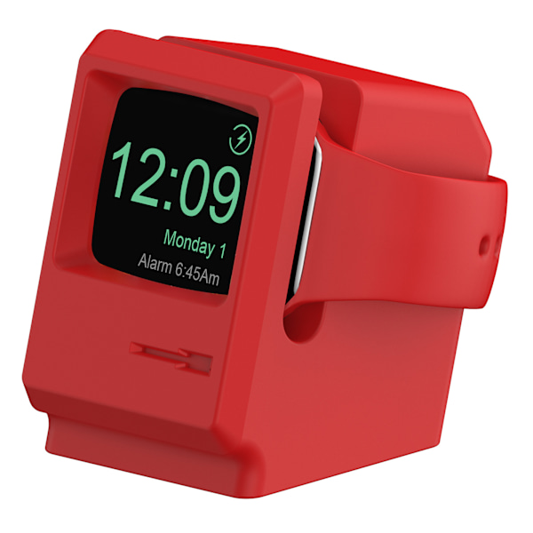 Til Apple Watch 7 6 5 4 iWatch 3 2 1 Silikone Stand Opladningsdock Holder Retro Computer Mønster Natbords Holder Beslag Base rode