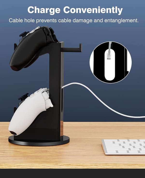 Universal Stativ til Gamepad og Headset, 2 i 1 Game Controller Stativ Holder Opbevaring
