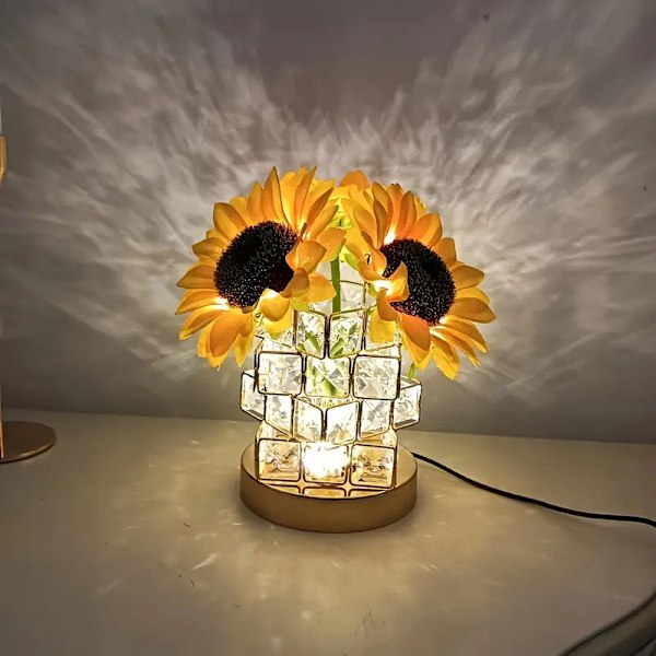 Förtrollande Solros Nattlampa med USB-strömförsörjning, Fristående Dekorativ Lampa i Plast