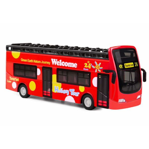 London bussleketøy, dobbeldekker bussleketøy, sightseeingtur rød buss, legeringsstøpte kjøretøyer Mold / 1:32-skala pull-back buss med lys og musikk