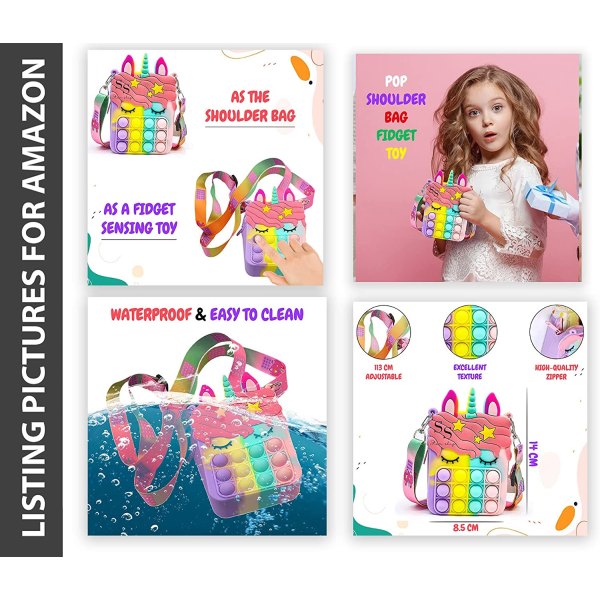 Handväska för flickor med en vacker nyckelring | Cross Body Fidget Purse | 2 i 1 Rainbow Pop it Purse Toy för ångest och stress relief