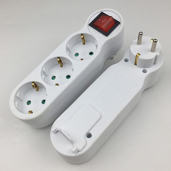 3-vejs stikkontakt adapter med afbryder, 3-vejs rund multi-stik multi-stik fordeler stikkontakt