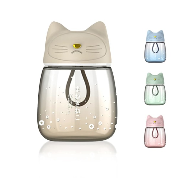 300 ml lasinen vesipullo kissankorvien kannen kanssa, silikoniköysi söpö vesipullo, tiivis lasinen juomapullo, helppo kuljettaa, uudelleen käytettävä (aprikoosi)